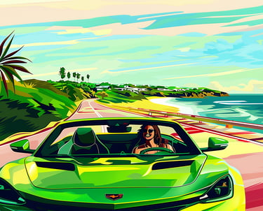 a woman driving a car on a road, car rental, P2P car share app Jamaica