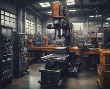 A coffee roasting machine with a control panel is situated in an industrial setting. The machine is black with various knobs and metallic components, and a cooling tray is visible in the foreground.