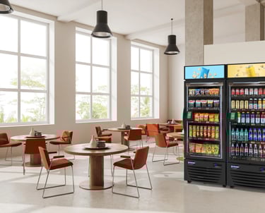 a business lunch area with a 4 vending machines