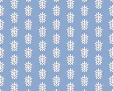 Simple repeating pattern of white stylized floral forms on a powder blue background.