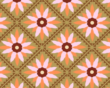 Cordinate Pattern Pink orange flower in diamond border