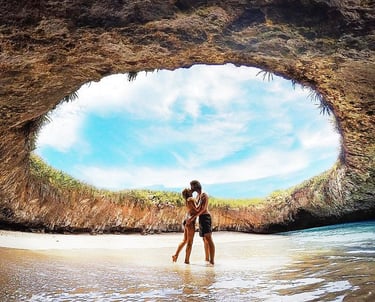 a couple kissing in a cave cave