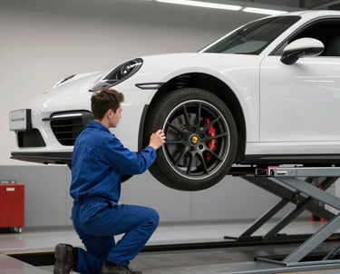 Engineer inspecting a modified vehicle for certification compliance.