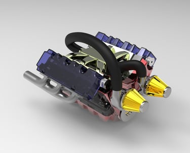 a car engine with a steering wheel and a steering wheel