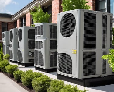 a white wall with three air conditioners on it