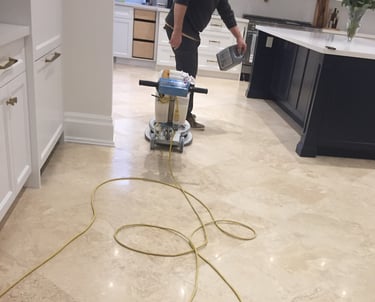 Sealing Marble kitchen floor and final buff polish with low VOC sealer