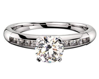 Vista Frontal Anillo de Compromiso Oro Blanco 14k con Diamantes Laterales