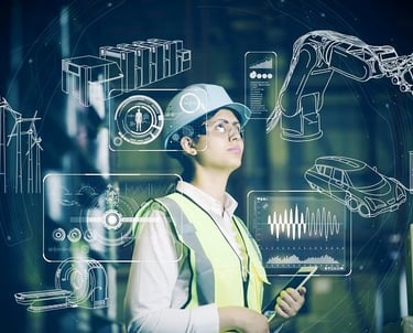 a woman in a safety vest and a laptop