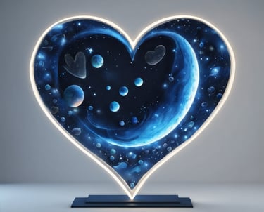 L'univers au milieu d'un coeur pour représenter mon amour de l'univers, des planètes, des étoiles