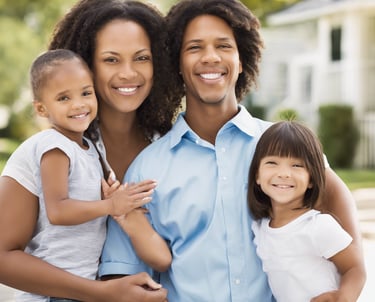 young family standing outside
