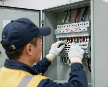 Electrician carefully installing wiring in a modern home interior.