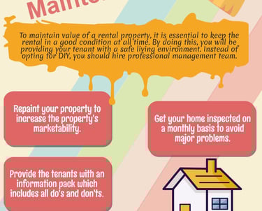 Infographic with rental property maintenance tips, including repainting for marketability and monthl