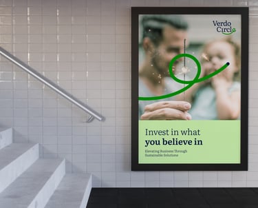 Diseño de material promocional para Verdo Circle, enfatizando su compromiso con la sostenibilidad y la innovación.