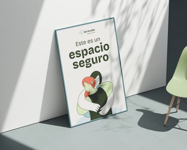 cartel diseñado para Serenalia, destacando mensajes clave y la identidad visual de la clínica.