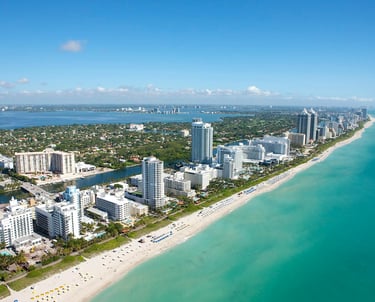 miami beach, miami event staffing, miami skyline, miami shoreline, miami weddings, miami events