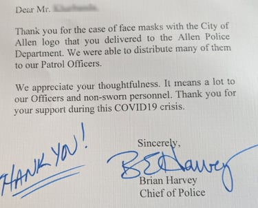 a letter of appreciation from Allen Chief of Police