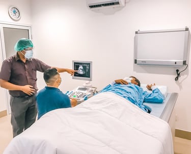 a man in a surgical mask and a nurse in a hospital