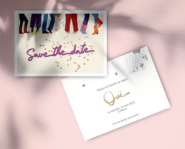 UN save the date de mariage avec des pieds qui dansent