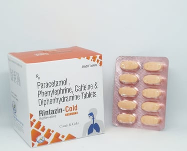 Rintazin-Cold | Paracetamol, Phenylephrine, Diphenhydramine & Caffeine Tab