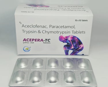 Aceclofenac 100mg + Chymotrypsin-Trypsin 50000au + Paracetamol 325mg Tablet