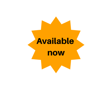 orange starburst saying: Available now