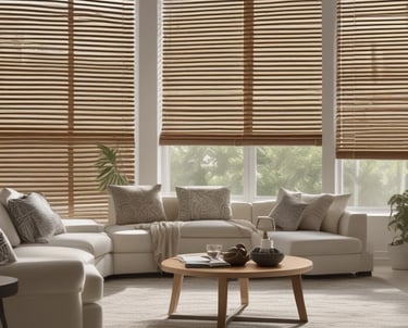 A stylish room featuring modern window blinds.