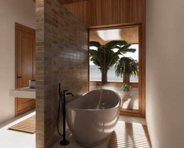 Baño con vista natural y bañera moderna en La Danta