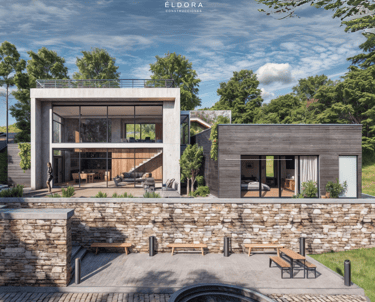 Fachada de Casa Liss con arquitectura moderna, combinación de concreto, madera y vidrio