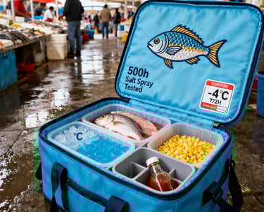 insulated delivery bag in real work in a seafood mall