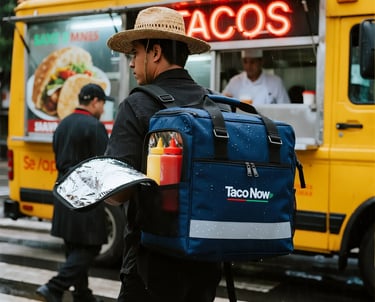 delivery bag in work at a taco vendor