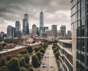 The image features a storefront at night, prominently displaying a sign with the words 'Happy Address' and 'Vacation Rentals' in bright yellow letters on a red background. Below, a large advertisement with the slogan 'Happy Address is where you feel happy' is visible, alongside logos of companies such as TripAdvisor, Airbnb, and Expedia.