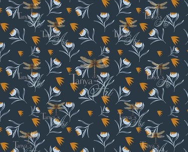 Golden Blue pattern created in Illustrator with a touch mustard yellow pattern image