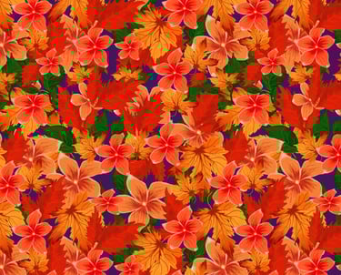 a bunch of autumn leaves created in a pattern