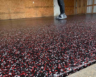 Red and Black Flake Floor in Grand Island Home