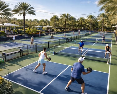 pickleball court outdoor venue with mixed doubles play