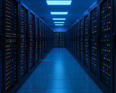 a long hallway with rows of servers and rows of servers