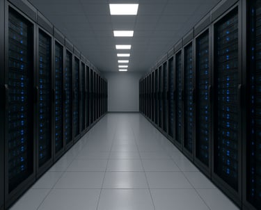 a long hallway with rows of servers and rows of servers