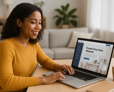a woman sitting at a table with a laptop and a cup of coffee