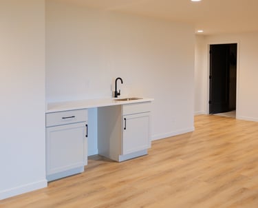 white bar area cabinets