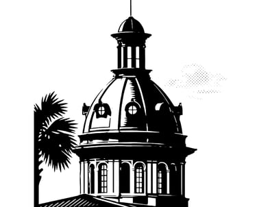 Black and white silhouette picture of the SC Statehouse Dome