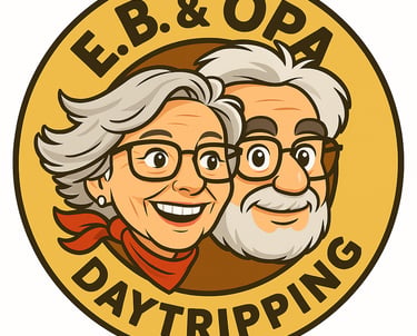 Digital caricature logo of E.B and Opa doing their “Daytripping” pigrimages.