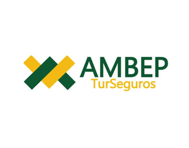 Logomarca da empresa AMBEP, com predominância das cores branco, amarelo ouro e verde escuro.