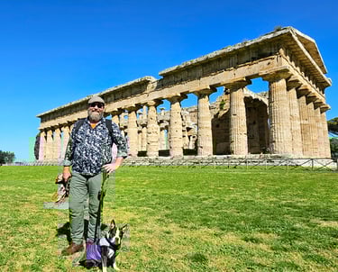 Danny and Yoki in front of the Temple, Paestum.