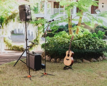 Outdoor live acoustic music setup for wedding ceremonies in Tasmania.