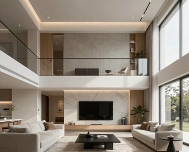 Detailed architectural blueprint overlaying a brutalist style building under renovation with granite and concrete textures.