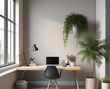 A friendly web designer working on a laptop with sketches of website layouts around.