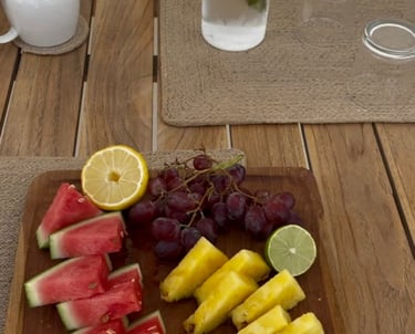 Fresh foods and water fore before or after yoga