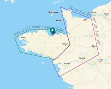 Zone d'intervention de l'entreprise Arnaud Sépultures Végétalisée