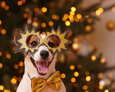 perrito celebrando año nuevo