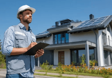Professional engineer performing building evaluation